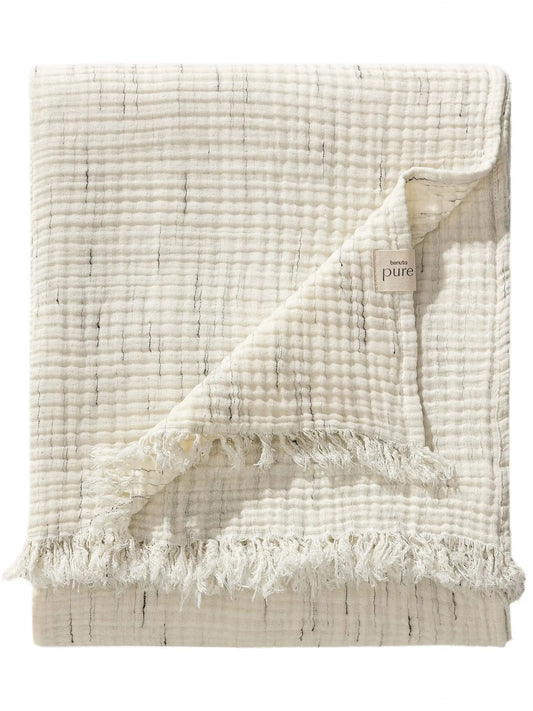 Plaid en Coton fait main JUNE Ivoire - 140x200 cm BENUTA