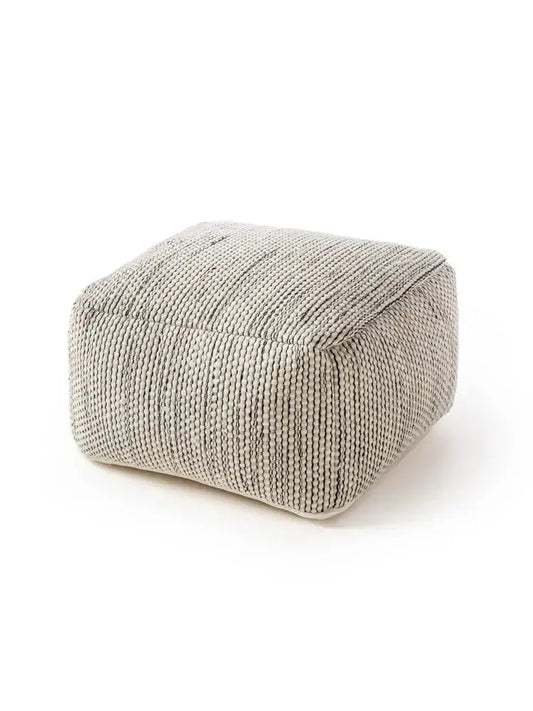 Pouf en laine fait main ROCCA Beige et noir BENUTA