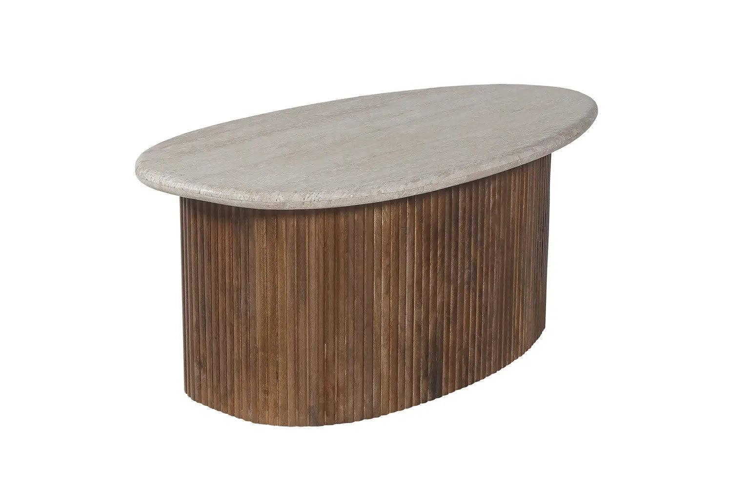TAËL - Table basse en Bois de manguier avec un plateau en Travertin Beige - 90 cm ROUSSEAU