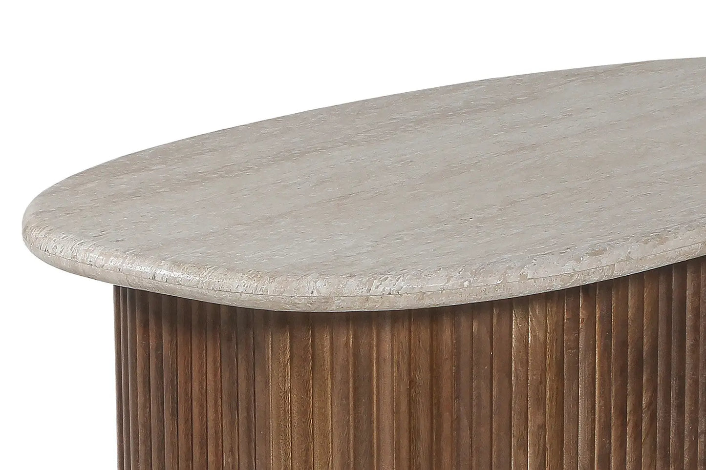 TAËL - Table basse en Bois de manguier avec un plateau en Travertin Beige - 90 cm ROUSSEAU