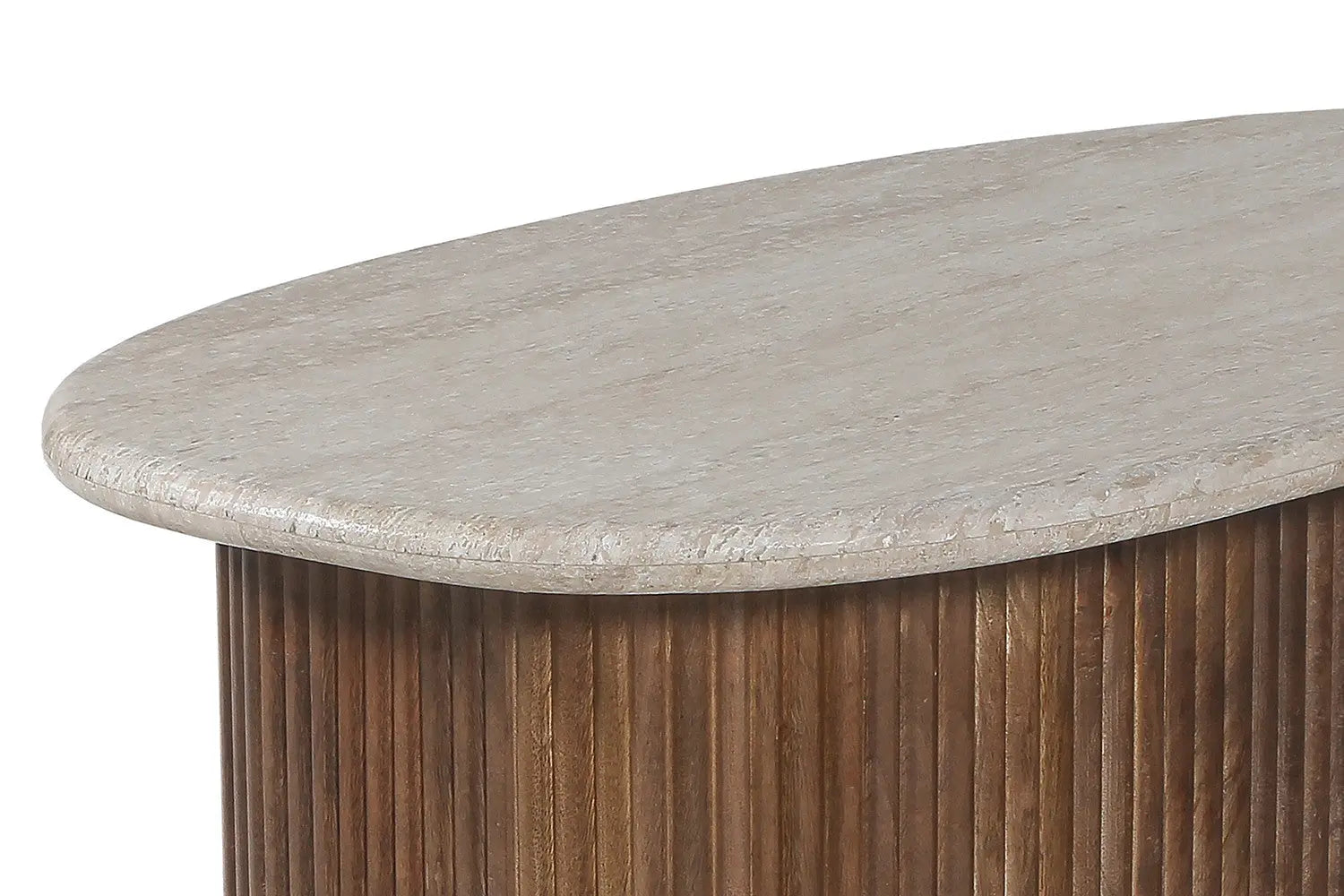 TAËL - Table basse en Bois de manguier avec un plateau en Travertin Beige - 90 cm ROUSSEAU