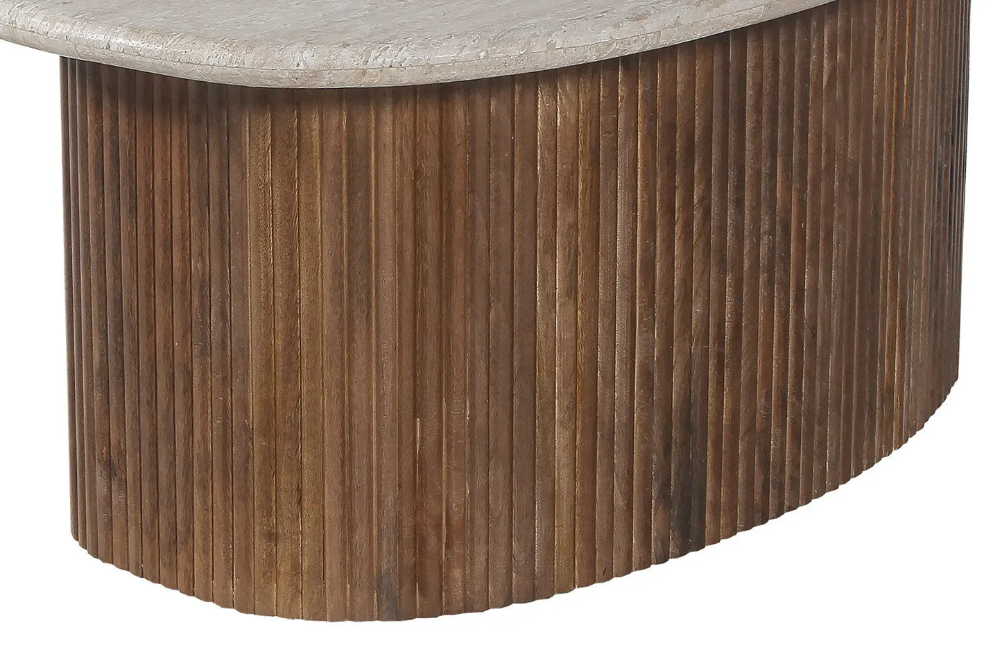 TAËL - Table basse en Bois de manguier avec un plateau en Travertin Beige - 90 cm ROUSSEAU