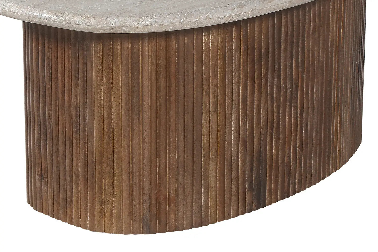 TAËL - Table basse en Bois de manguier avec un plateau en Travertin Beige - 90 cm ROUSSEAU