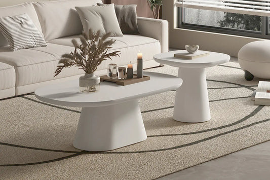 TAVINA - Table Basse Effet Ciment - 120 cm - Ciment Blanc ROUSSEAU