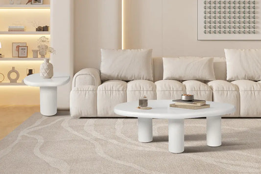 TAVINA - Table Basse Effet Ciment - 58 cm - Ciment Blanc ROUSSEAU