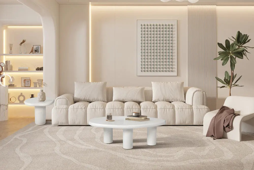 TAVINA - Table Basse Effet Ciment - 58 cm - Ciment Blanc ROUSSEAU