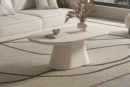 TAVINA - Table Basse Ovale Effet Ciment - 120 cm - Ciment Beige ROUSSEAU