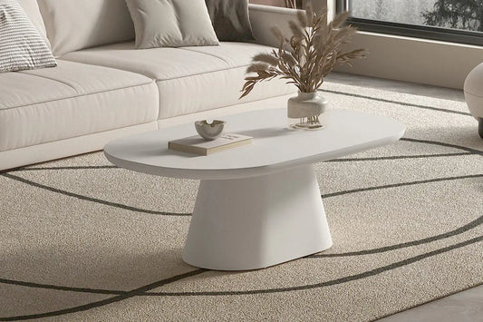 TAVINA - Table Basse Ovale Effet Ciment - 120 cm - Ciment Blanc ROUSSEAU