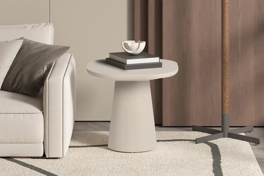 TAVINA - Table Basse Ovale Effet Ciment - 55 cm - Ciment Beige ROUSSEAU