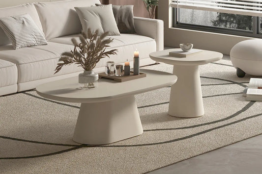 TAVINA - Table Basse Ovale Effet Ciment - 55 cm - Ciment Beige ROUSSEAU