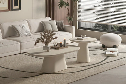 TAVINA - Table Basse Ovale Effet Ciment - 55 cm - Ciment Beige ROUSSEAU