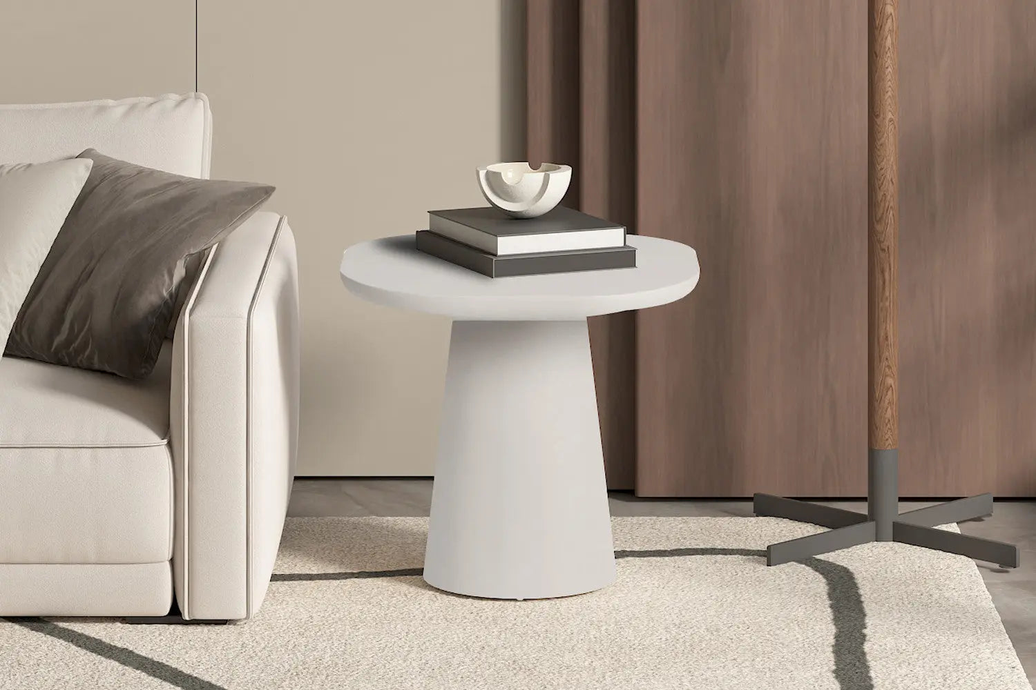 TAVINA - Table Basse Ovale Effet Ciment - 55 cm - Ciment Blanc ROUSSEAU