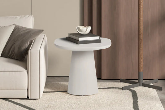 TAVINA - Table Basse Ovale Effet Ciment - 55 cm - Ciment Blanc ROUSSEAU