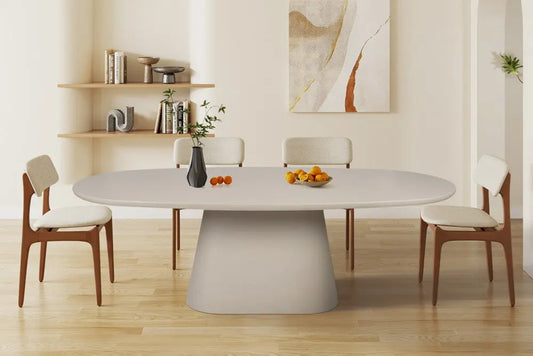 TAVINA - Table à manger Ovale Effet Ciment - 220 cm - Ciment Beige ROUSSEAU