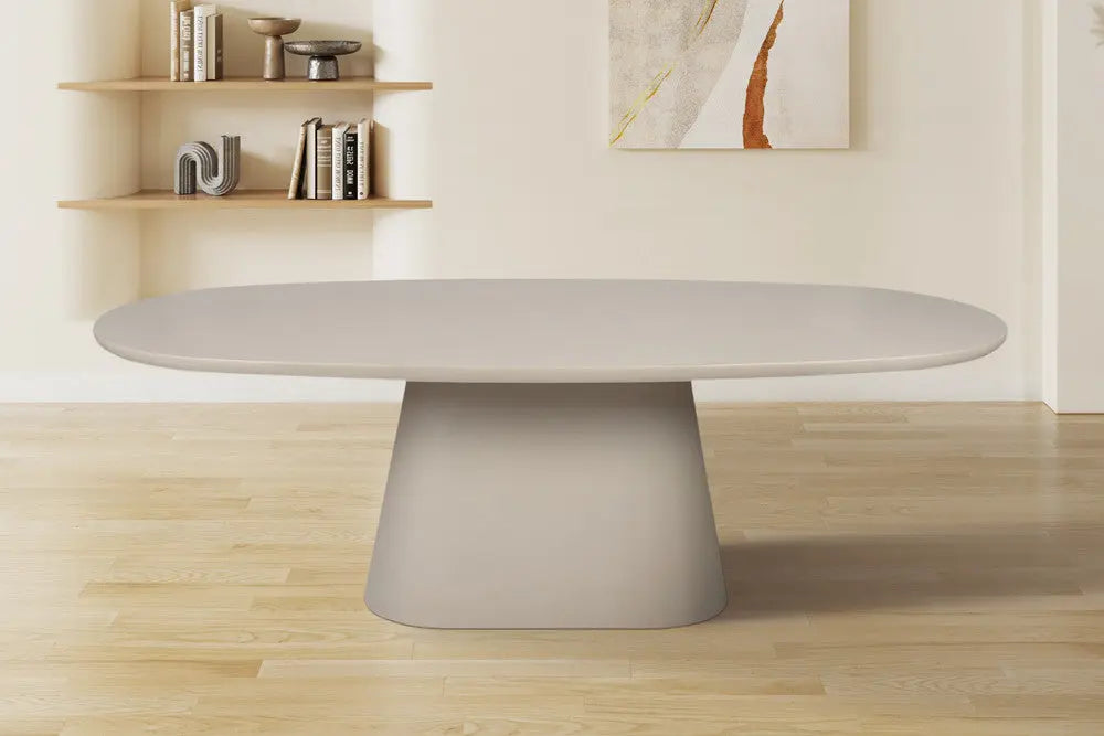 TAVINA - Table à manger Ovale Effet Ciment - 220 cm - Ciment Beige ROUSSEAU