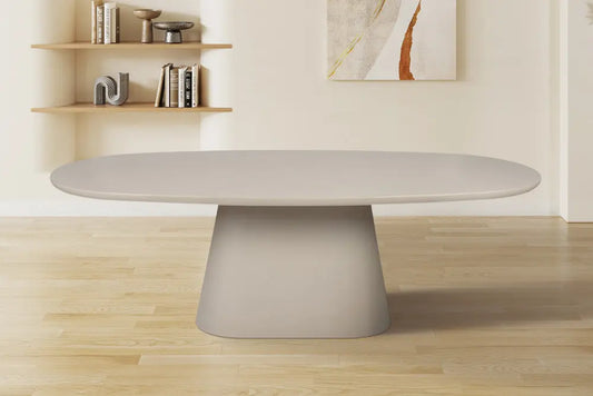 TAVINA - Table à manger Ovale Effet Ciment - 220 cm - Ciment Beige ROUSSEAU