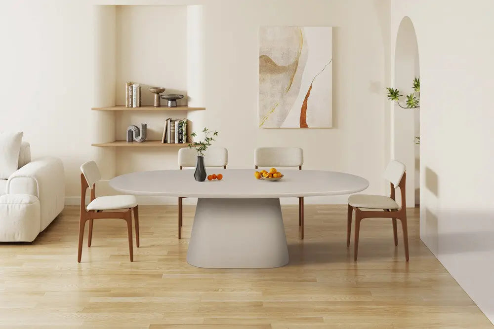 TAVINA - Table à manger Ovale Effet Ciment - 220 cm - Ciment Beige ROUSSEAU