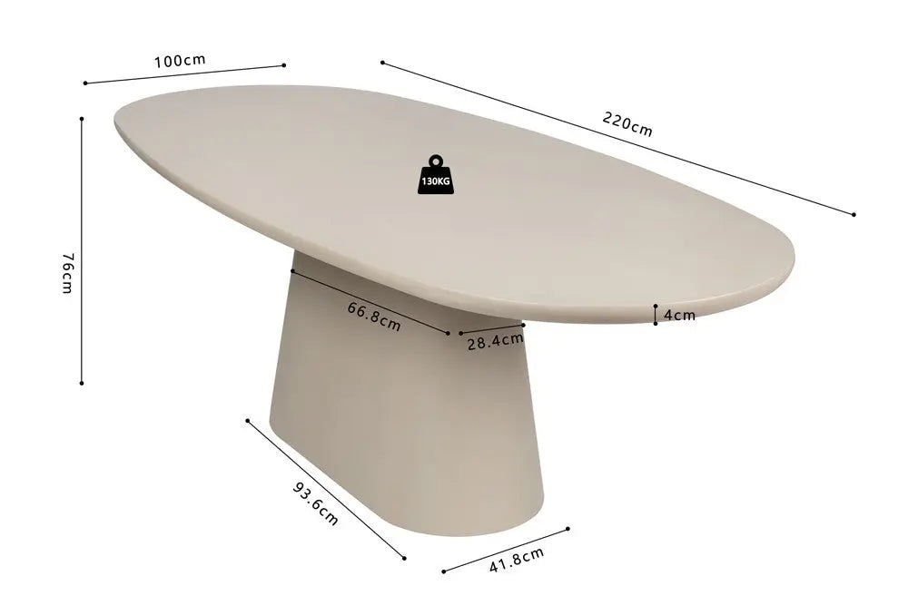 TAVINA - Table à manger Ovale Effet Ciment - 220 cm - Ciment Beige ROUSSEAU