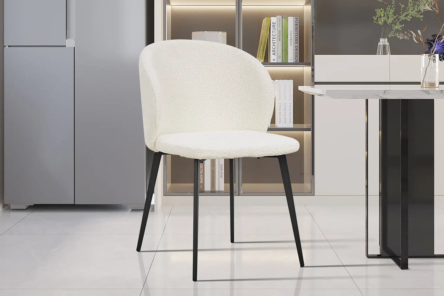 TINA - Chaise de Salle à Manger - 51 x 55 cm - Bouclé Blanc ROUSSEAU
