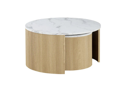 Table Basse Gigogne Ronde en Effet Marbre Beige ROWANE - H : 42/37cm TIKOYA