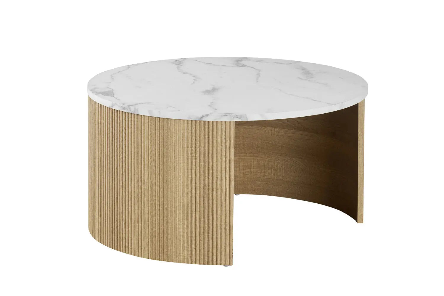 Table Basse Gigogne Ronde en Effet Marbre Beige ROWANE - H : 42/37cm TIKOYA