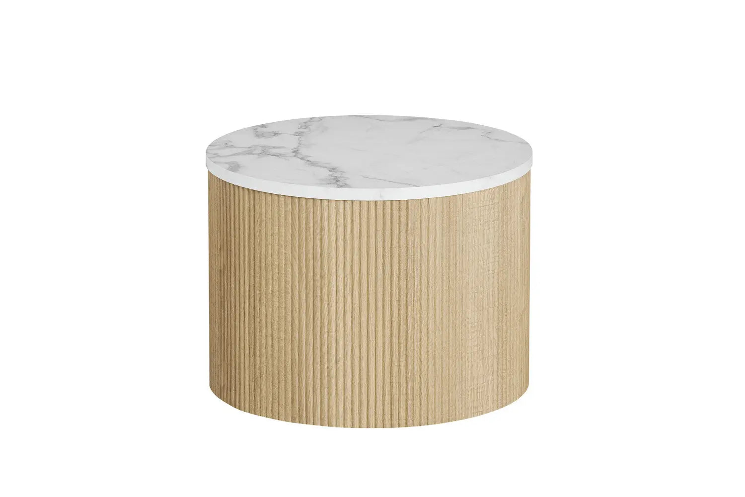 Table Basse Gigogne Ronde en Effet Marbre Beige ROWANE - H : 42/37cm TIKOYA