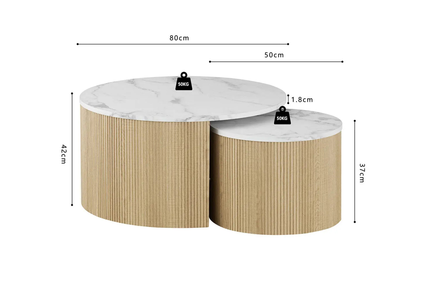 Table Basse Gigogne Ronde en Effet Marbre Beige ROWANE - H : 42/37cm TIKOYA