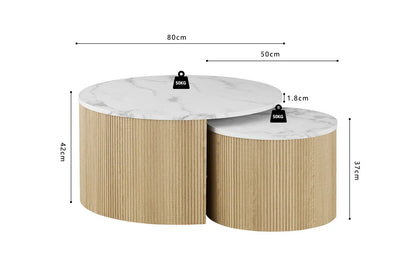 Table Basse Gigogne Ronde en Effet Marbre Beige ROWANE - H : 42/37cm TIKOYA