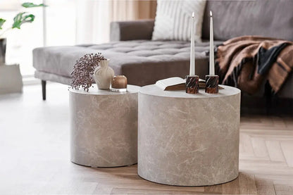 Table Basse Gigogne en Marbre Cylindrique Beige PRAGUE - H : 36/40cm HOUSE NORDIC