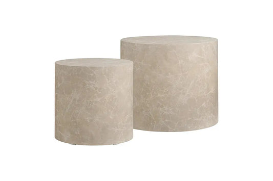 Table Basse Gigogne en Marbre Cylindrique Beige PRAGUE - H : 36/40cm HOUSE NORDIC