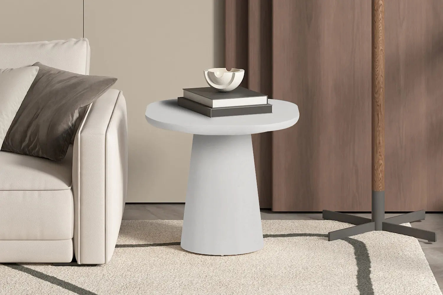 Table Basse Ovale Effet Ciment Ecru TAVINA - 55 cm ROUSSEAU