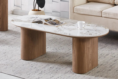 Table Basse Ovale en Pierre Brillante AVORA Beige - 120 x 60 cm TIKOYA