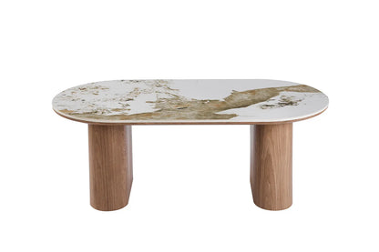 Table Basse Ovale en Pierre Brillante AVORA Beige - 120 x 60 cm TIKOYA