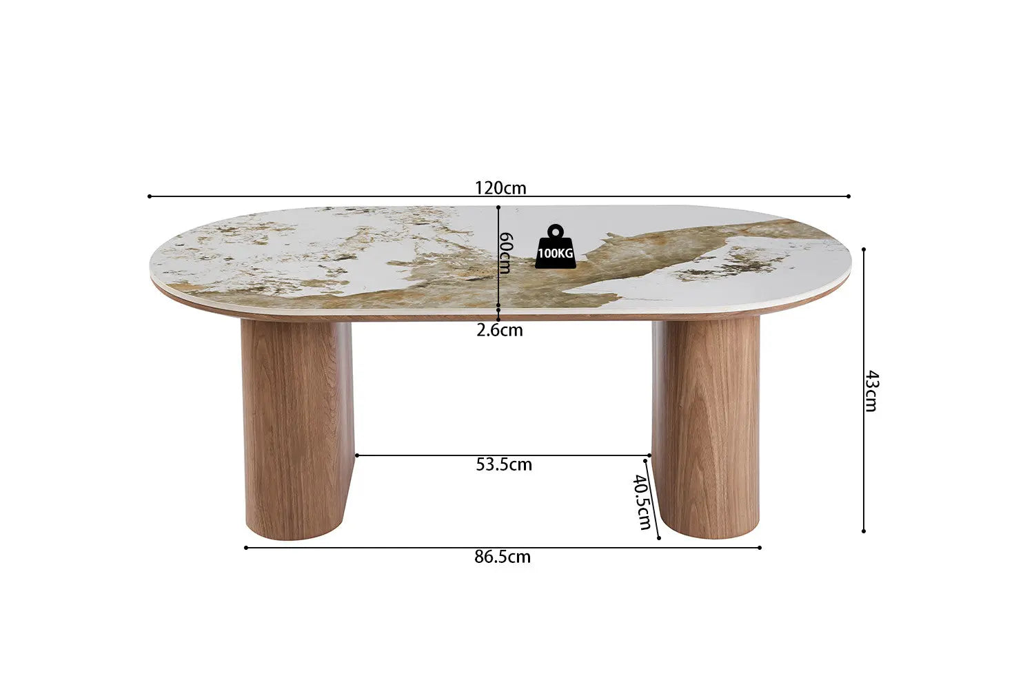 Table Basse Ovale en Pierre Brillante AVORA Beige - 120 x 60 cm TIKOYA