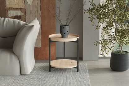 Table Basse Ronde Effet Chêne Vieilli DALYNA avec des pieds en acier noir - 45 cm ROUSSEAU