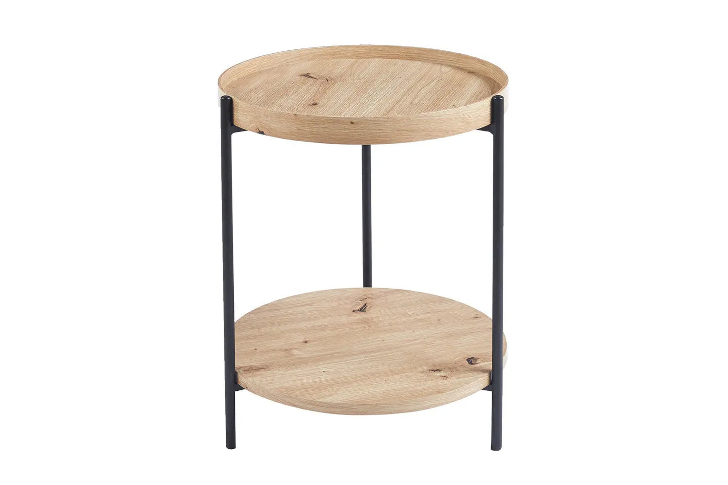 Table Basse Ronde Effet Chêne Vieilli DALYNA avec des pieds en acier noir - 45 cm ROUSSEAU