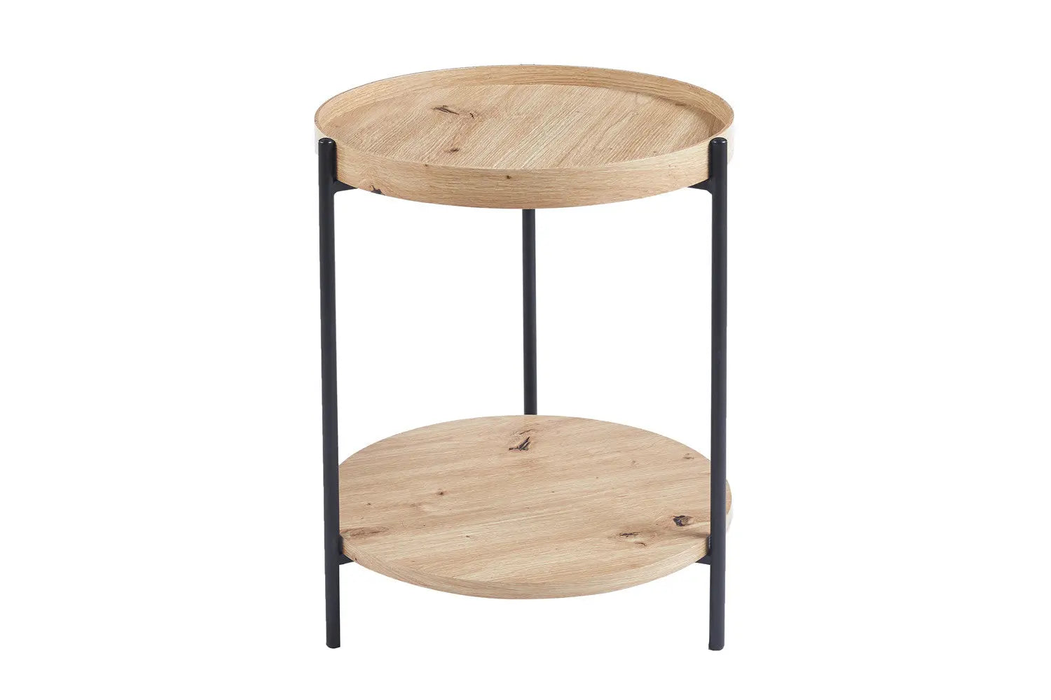 Table Basse Ronde Effet Chêne Vieilli DALYNA avec des pieds en acier noir - 45 cm ROUSSEAU