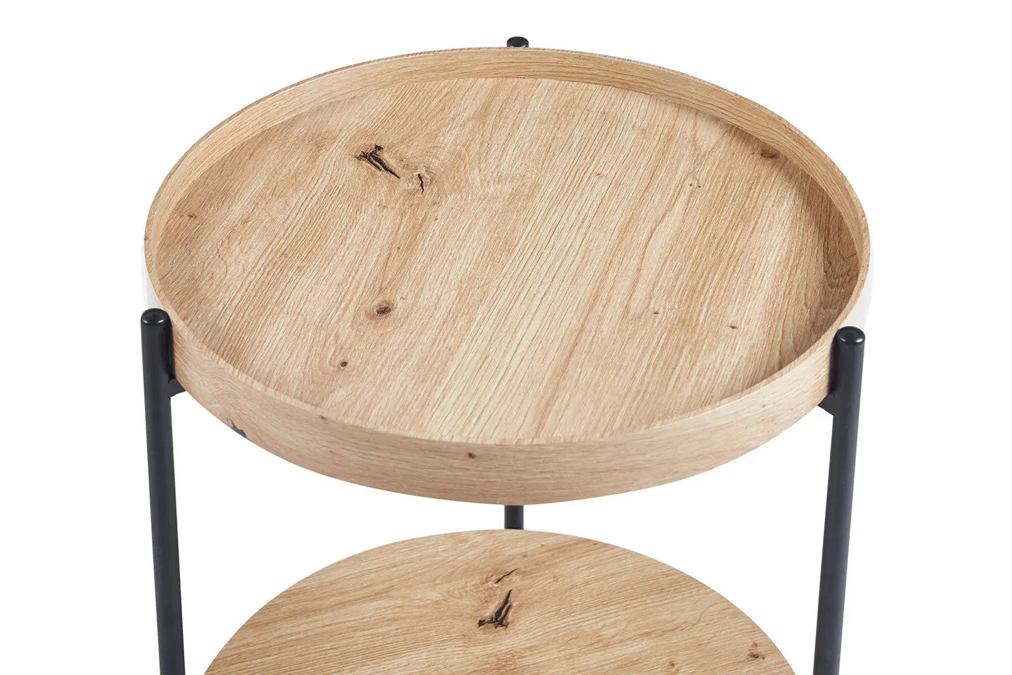 Table Basse Ronde Effet Chêne Vieilli DALYNA avec des pieds en acier noir - 45 cm ROUSSEAU