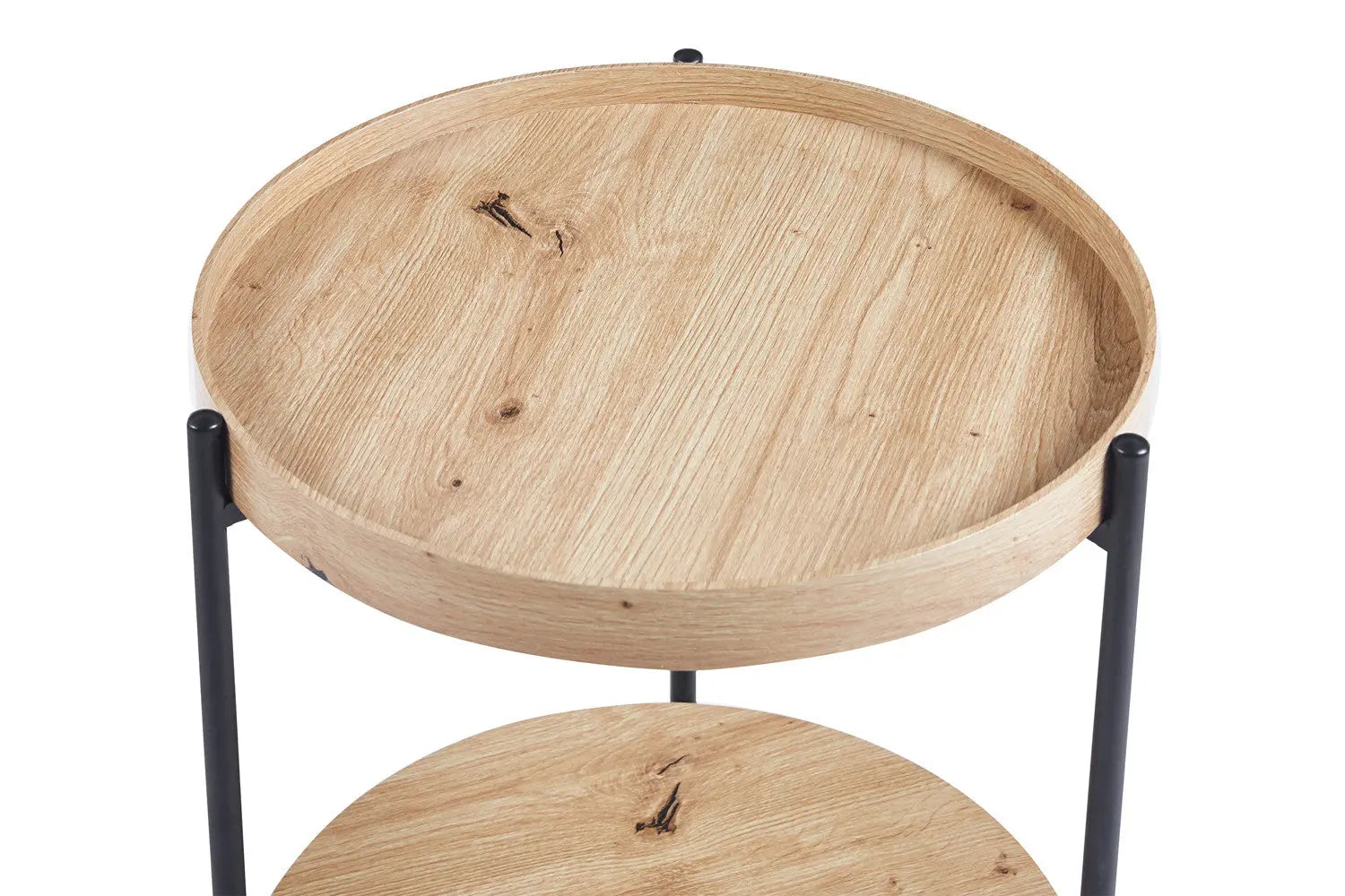 Table Basse Ronde Effet Chêne Vieilli DALYNA avec des pieds en acier noir - 45 cm ROUSSEAU