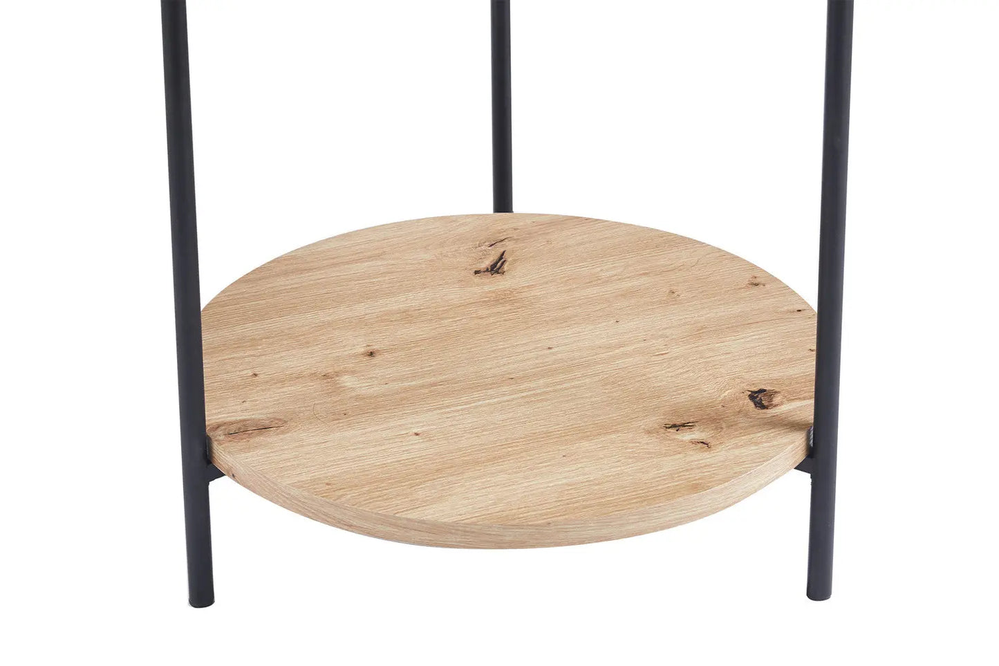 Table Basse Ronde Effet Chêne Vieilli DALYNA avec des pieds en acier noir - 45 cm ROUSSEAU