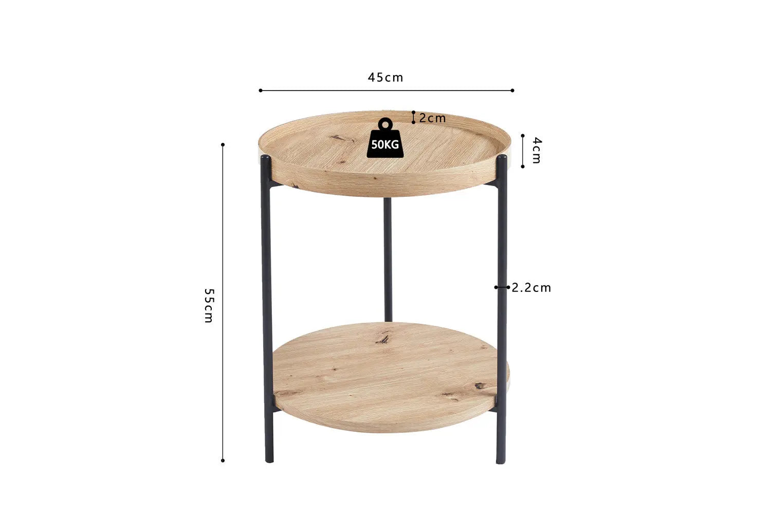 Table Basse Ronde Effet Chêne Vieilli DALYNA avec des pieds en acier noir - 45 cm ROUSSEAU