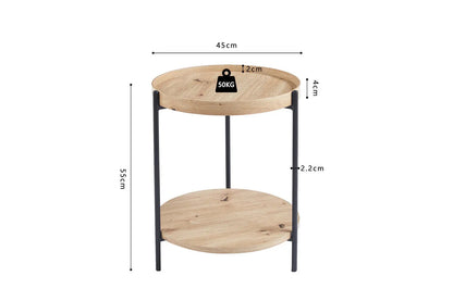 Table Basse Ronde Effet Chêne Vieilli DALYNA avec des pieds en acier noir - 45 cm ROUSSEAU