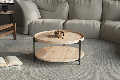 Table Basse Ronde Effet Chêne Vieilli DALYNA avec des pieds en acier noir - 80 cm ROUSSEAU
