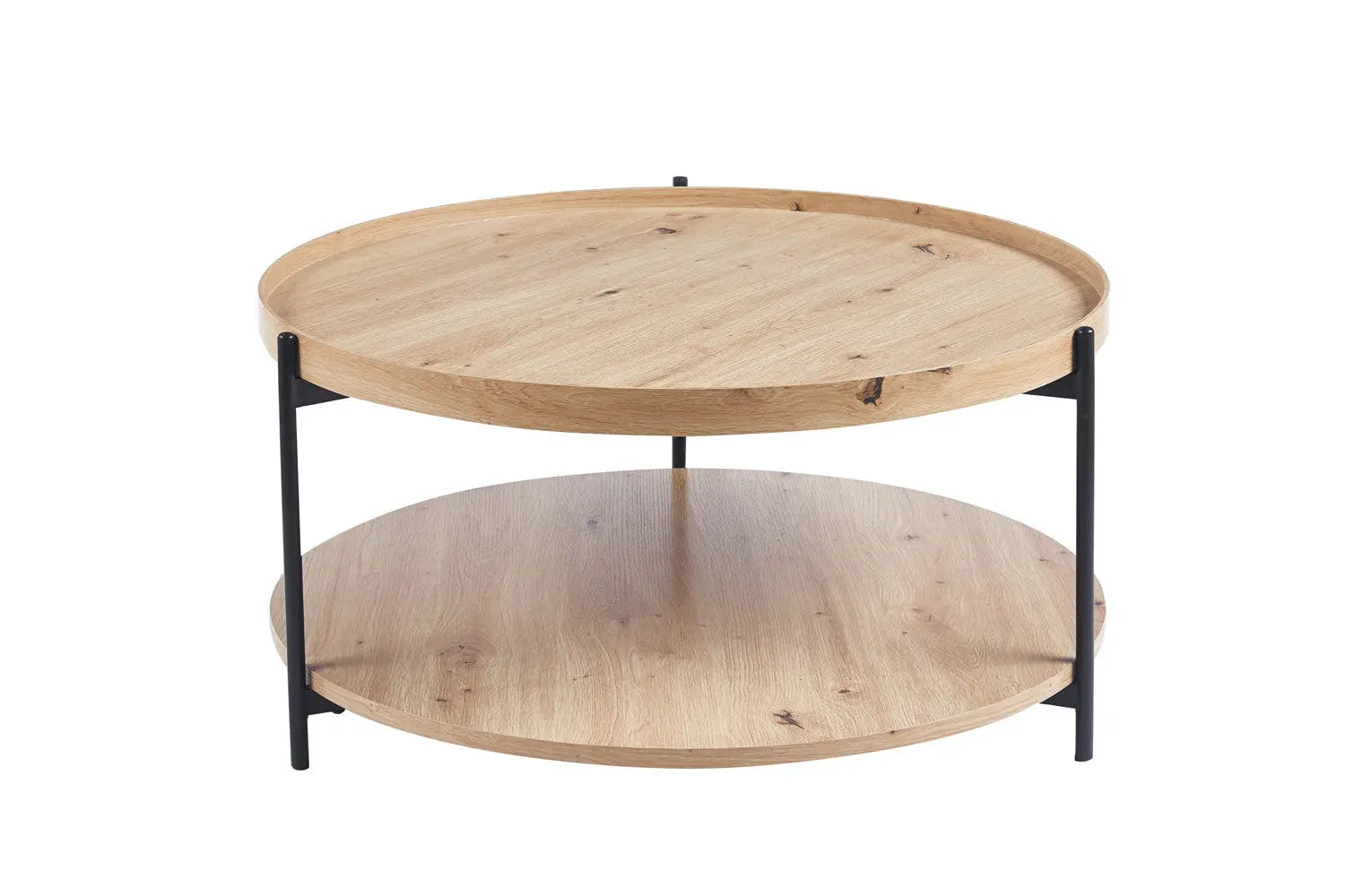 Table Basse Ronde Effet Chêne Vieilli DALYNA avec des pieds en acier noir - 80 cm ROUSSEAU