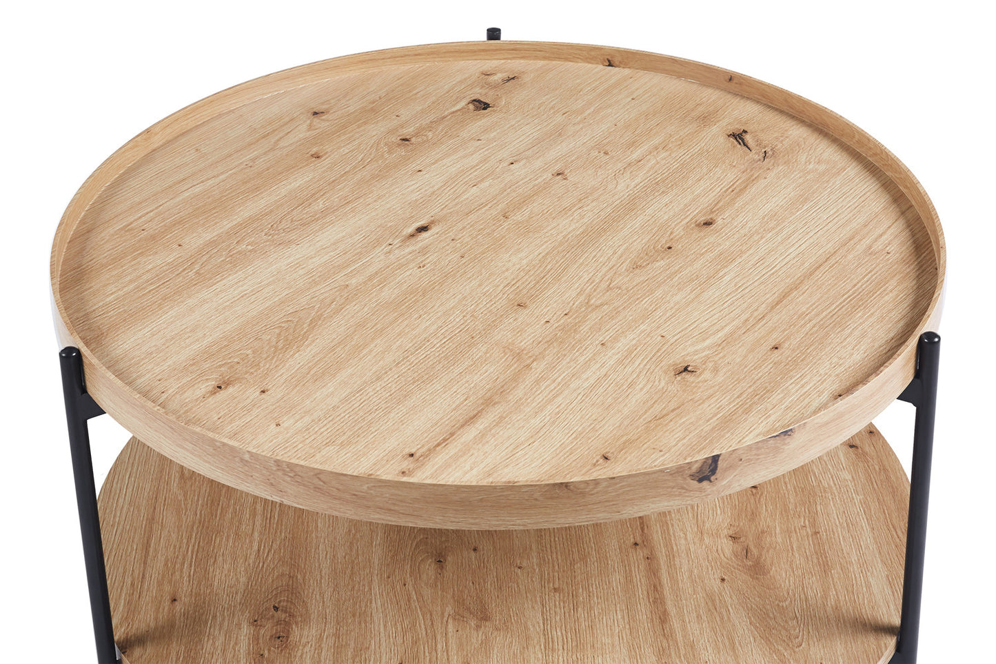 Table Basse Ronde Effet Chêne Vieilli DALYNA avec des pieds en acier noir - 80 cm ROUSSEAU