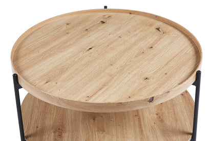 Table Basse Ronde Effet Chêne Vieilli DALYNA avec des pieds en acier noir - 80 cm ROUSSEAU