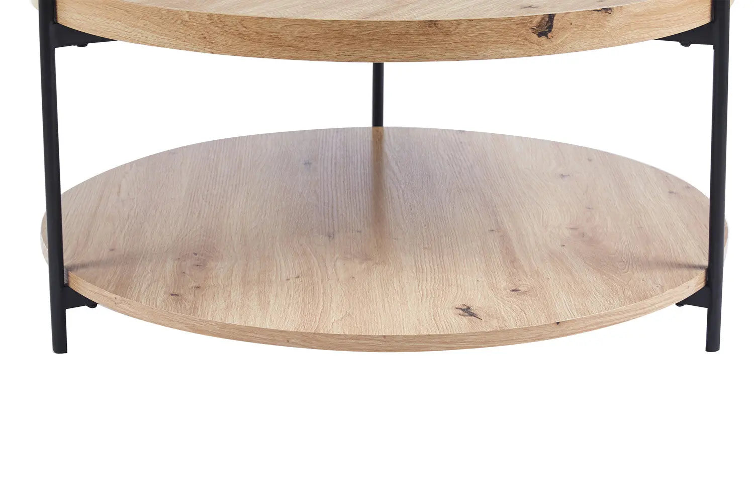 Table Basse Ronde Effet Chêne Vieilli DALYNA avec des pieds en acier noir - 80 cm ROUSSEAU