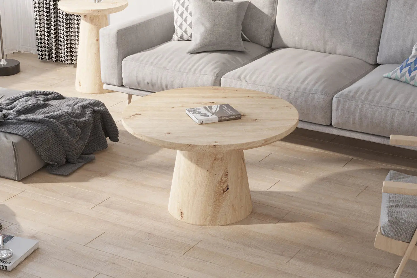 Table Basse Ronde Effet Chêne Vieilli LUKA - 80 cm ROUSSEAU