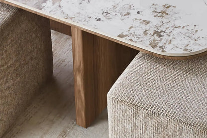 Table Basse avec 4 Poufs en Tissu Pierre Brillante AVORA - 80 x 80 cm TIKOYA