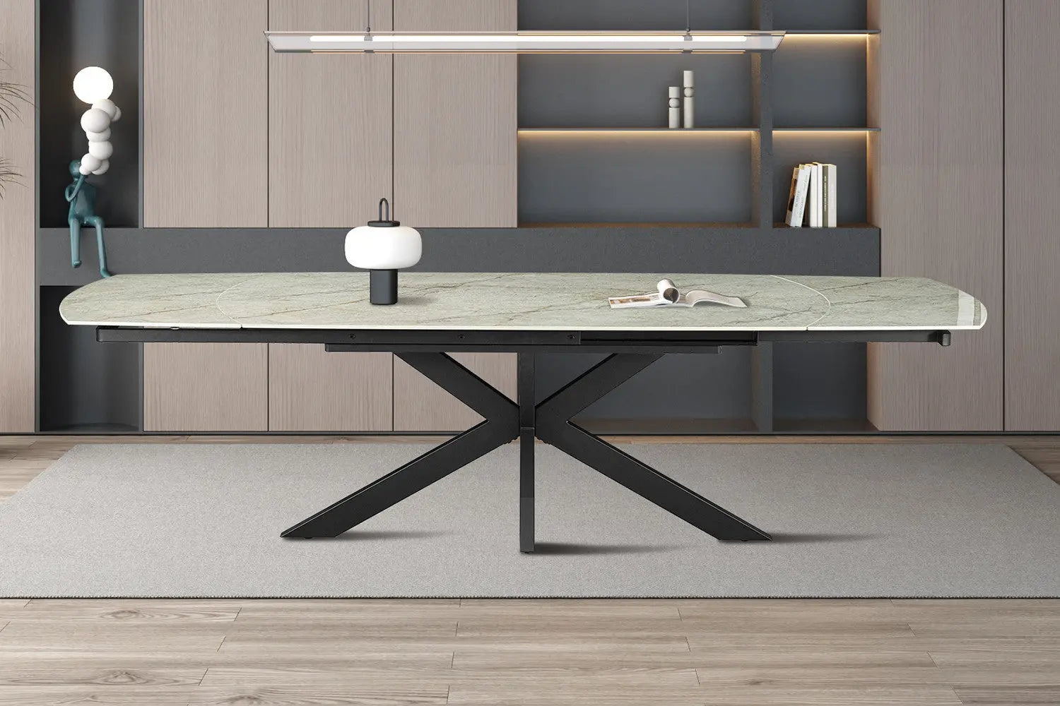 Table à Manger Extensible ARYA Ovale Danoise Brillant Pierre Beige - de 160 à 240 cm ROUSSEAU